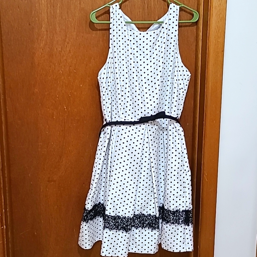 Danny & Nicole dress, size 16, white/black polka dot